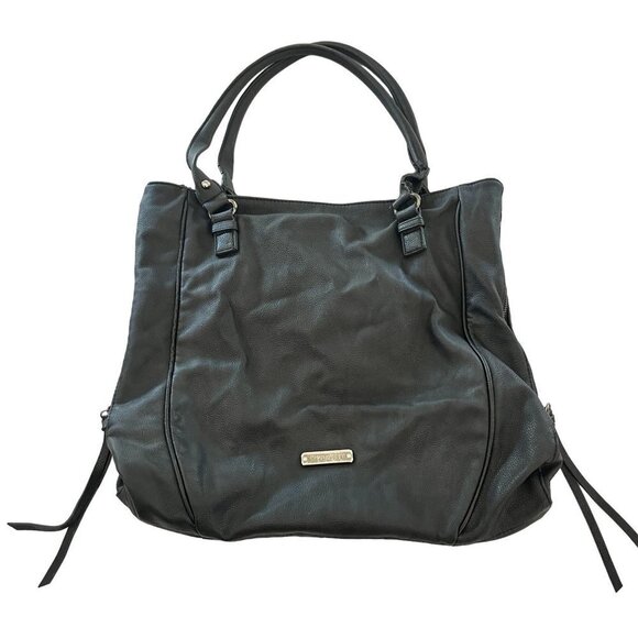 Womens Distressed Tote Shoulder Hand Bag Black - Picture 7 of 7